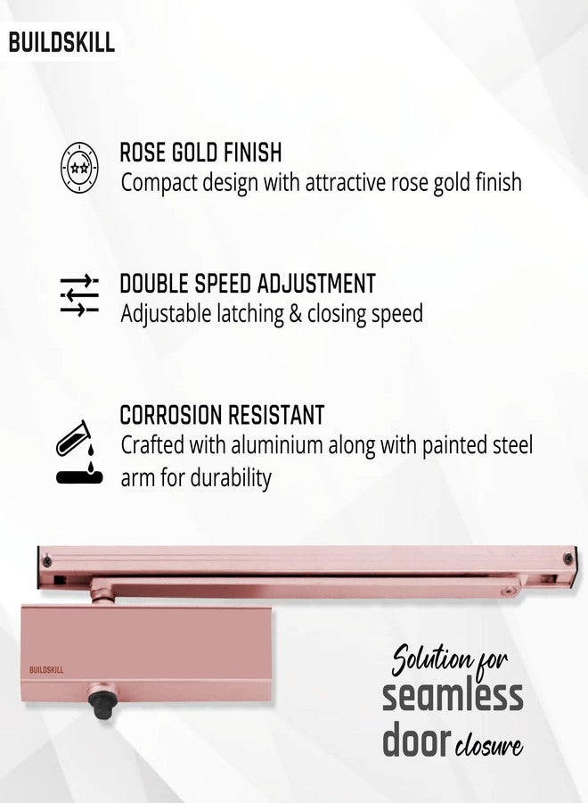 BUILDSKILL جهاز إغلاق الأبواب الهيدروليكي من Buildskill مع ذراع تثبيت، جهاز إغلاق أبواب للأبواب الخشبية والألومنيوم والمعدنية، جهاز إغلاق أبواب أوتوماتيكي للمنزل، مانع انزلاق للأبواب بسرعة قابلة للتعديل، 85 كجم، ذهبي وردي (عبوة من قطعة واحدة) - Image 3